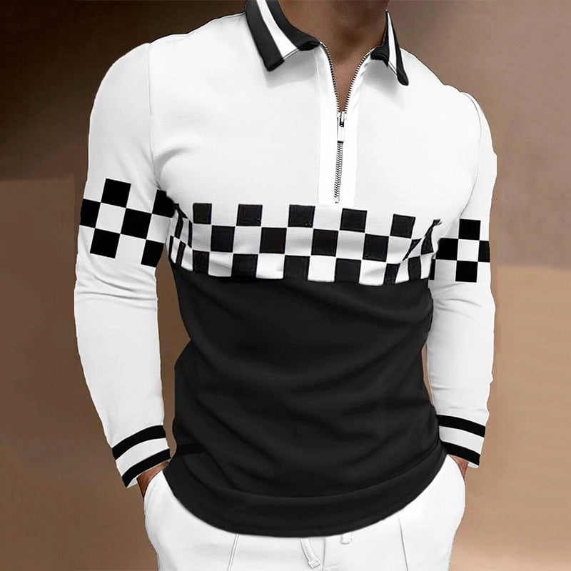 New Chain Print Polo Shirt Casual Plus Size Short Sleeves